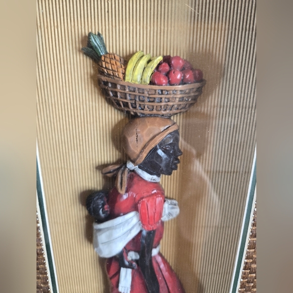 Vintage African Culture Women Carrying Fruit-Her Child Shadow Box Wood Tribal - Picture 5 of 13